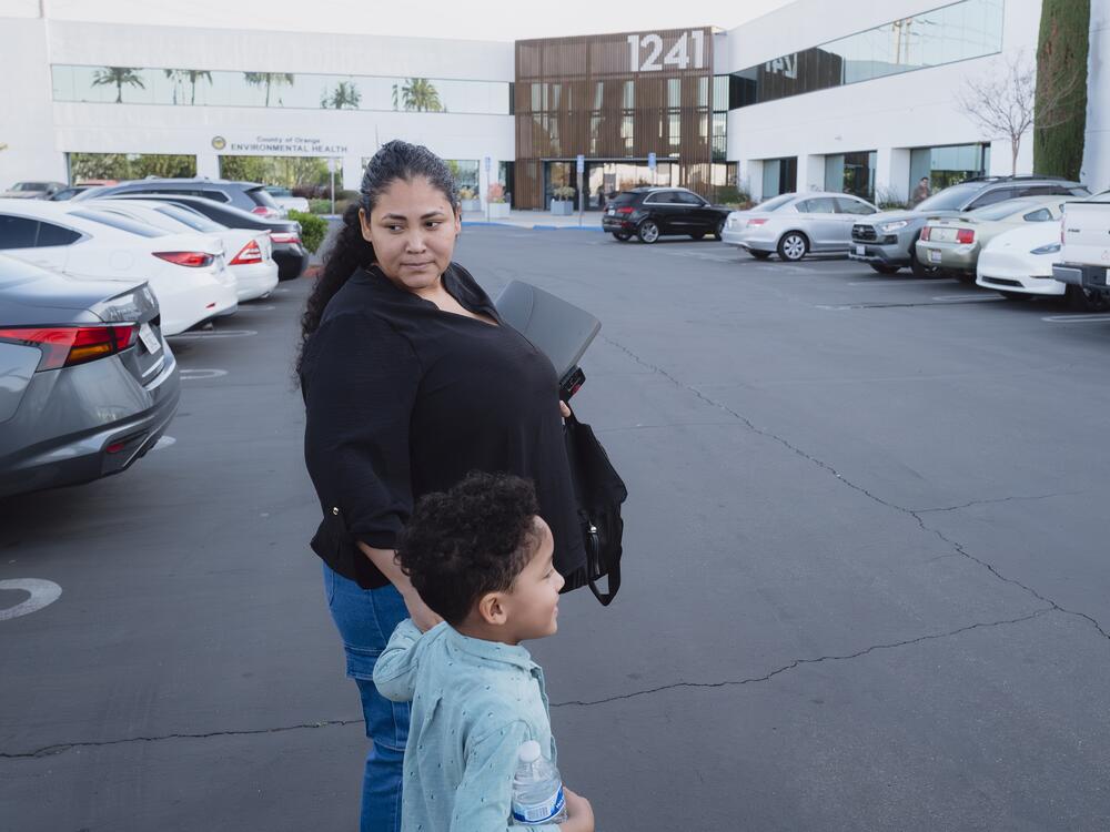 With a little nervousness, Yasmelin Valazquez and her family arrive for thier immigration court hearing in Santa Ana, California on April 10, 2025.