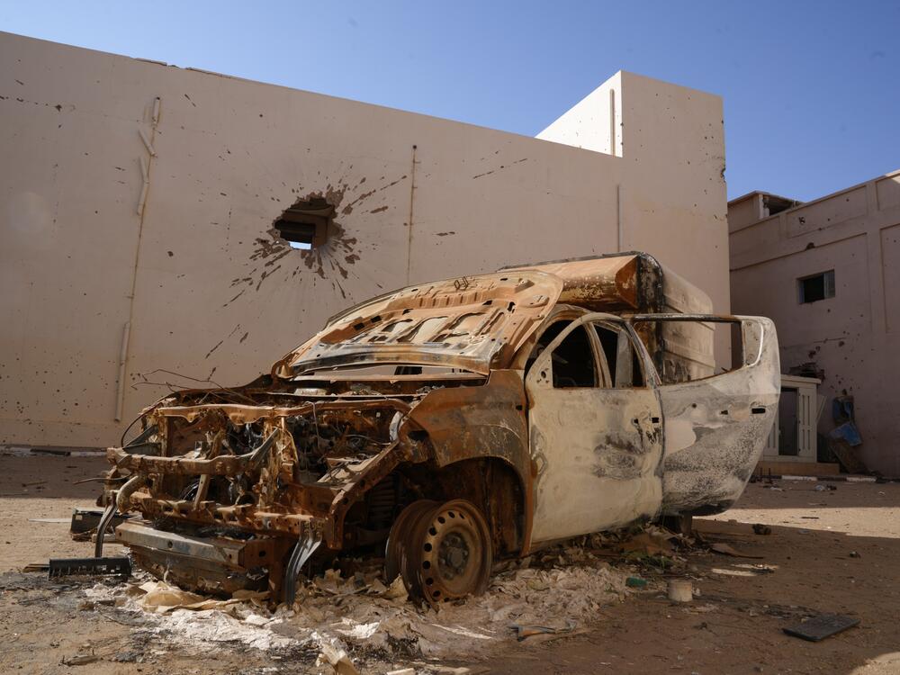 A destroyed car is Khartoum State, Omdurman in Jan. 14, 2025.