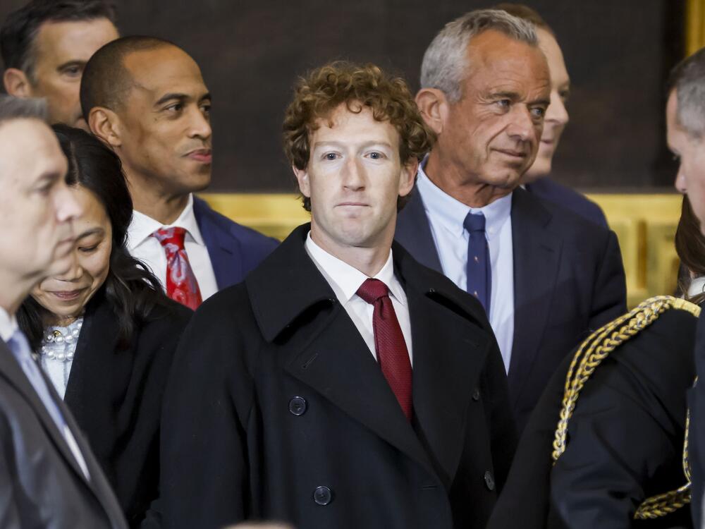 Mark Zuckerberg, the CEO of Meta, at President Trump's inauguration at the U.S. Capitol on Jan. 20. Meta faces an antitrust trial that begins Monday.