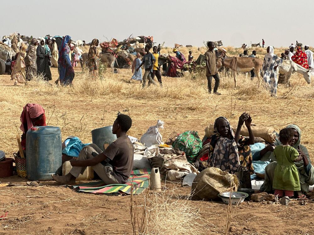 Sudan's paramilitary Rapid Support Forces (RSF) announced on April 13 that it had taken control of the famine-hit Zamzam camp for the internally displaced. Here, people who fled the Zamzam camp after it fell under RSF control rest in a makeshift encampment in an open field in Sudan's western Darfur region on Sunday.