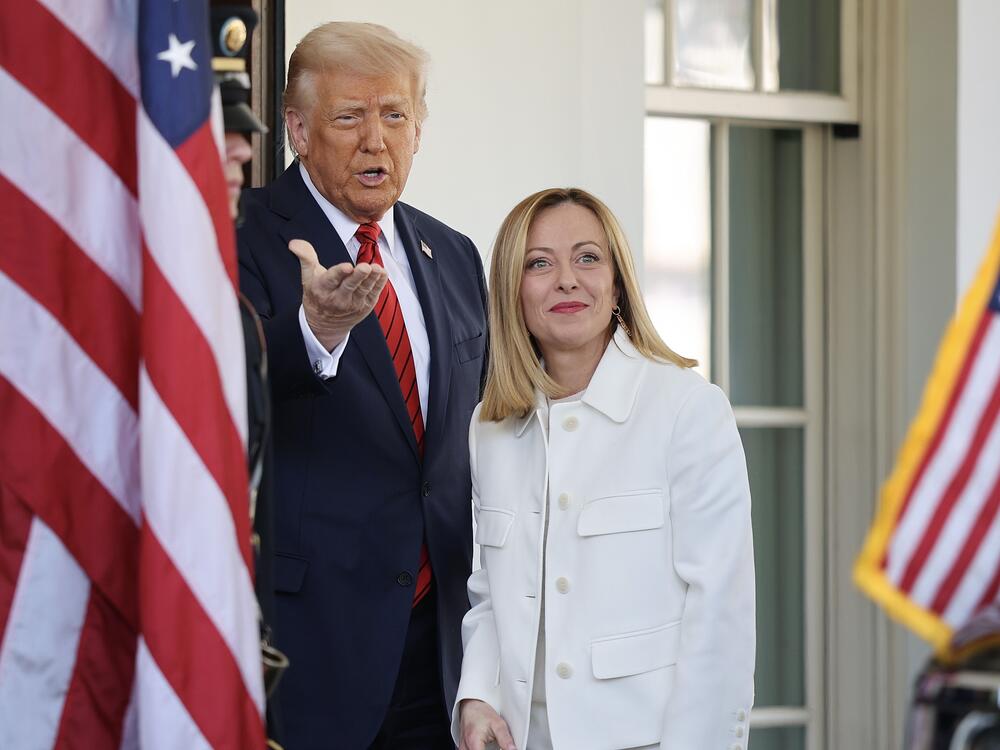 President Trump greets Italian Prime Minister Giorgia Meloni outside the West Wing of the White House on Thursday.