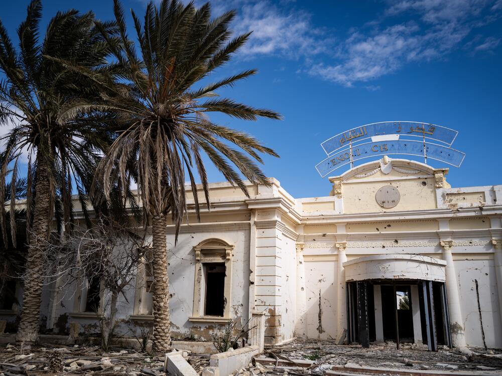The ruins of the century-old Zenobia hotel overlooking the ancient city. Writer Agatha Christie and her archaeologist husband Max Mallowan were among the hotel's guests in the 1920s.