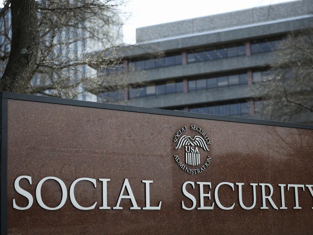 The entrance of the Social Security Administration's main campus in Woodlawn, Md.