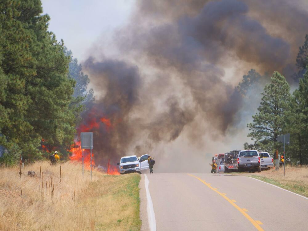 The Hermits Peak fire approaches Highway 434 at Christmas Tree Canyon in New Mexico in 2022