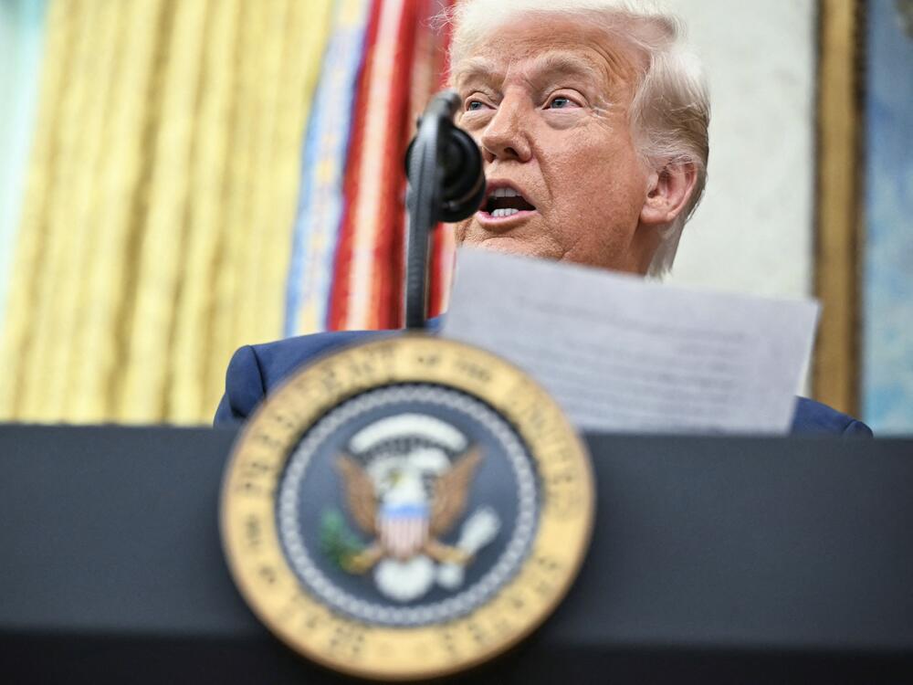 President Trump speaks in the Oval Office on Friday.