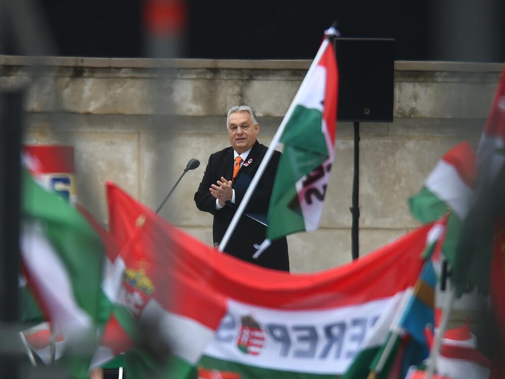 Viktor Orban, prime minister of Hungary, speaks at a memorial of the 1848-49 Hungarian Revolution, in Budapest, Hungary, on March 15.
