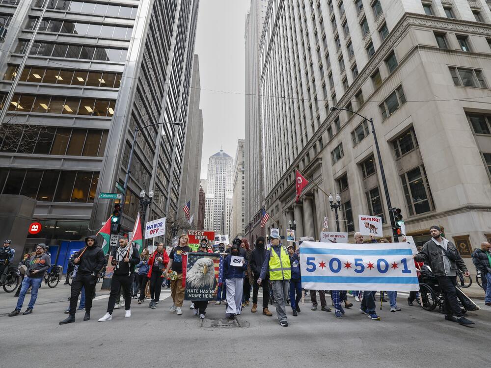 Demonstrators gather during the 