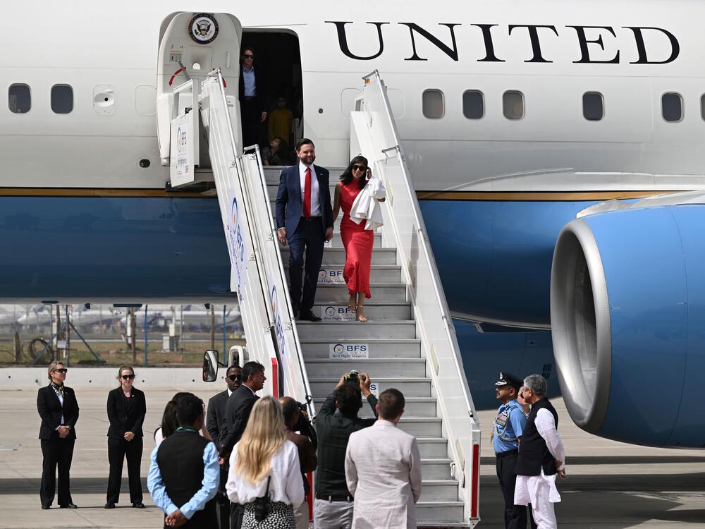 U.S. Vice President JD Vance and second lady Usha Vance arrive in New Delhi, India, on Monday.