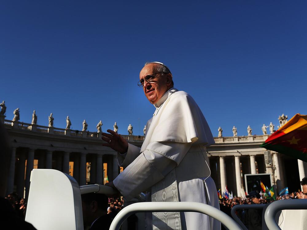 Pope Francis drives through the crowds during the Inauguration Mass for the Pope in St. Peter's Square on March 19, 2013, in Vatican City, Vatican. The mass was held in front of an expected crowd of up to one million pilgrims and faithful who filled the square and the surrounding streets to see the former Cardinal of Buenos Aires officially take up his role as pontiff.