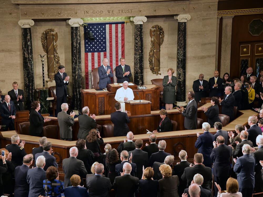 Pope Francis addresses a joint session of Congress in Washington, D.C., on Sept. 24, 2014. The Pope was the first leader of the Roman Catholic Church to address a joint session of Congress.