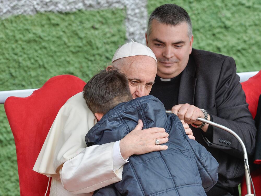 Pope Francis at the San Paolo della Croce parish in Corviale, a suburb of Rome, for a pastoral visit on April 15, 2018.