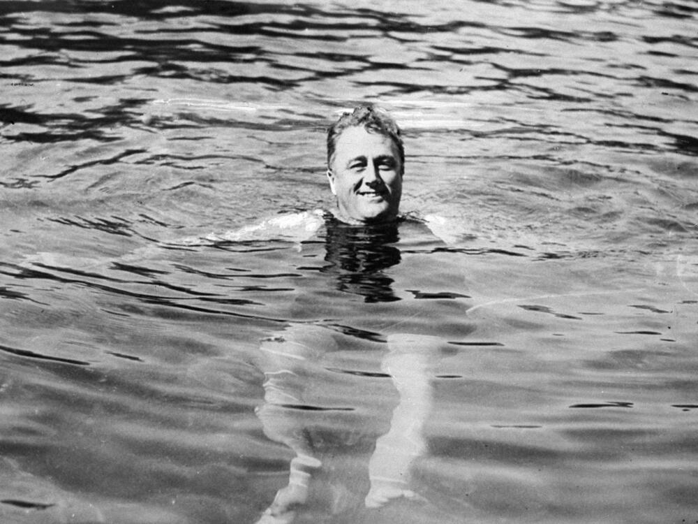 Franklin D. Roosevelt swimming in Warm Springs, Ga.