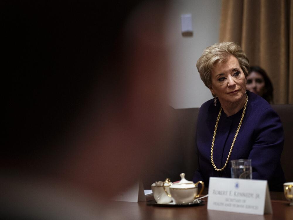 Linda McMahon, during a cabinet meeting at the White House in Washington, D.C.. The U.S. Department of Education says it will begin resuming collections of defaulted student loans on May 5.