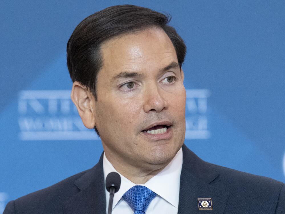 Secretary of State Marco Rubio, speaks at the State Department in Washington, April 1 2025.
