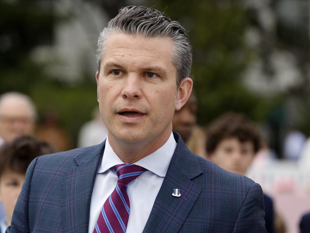 Secretary of Defense Pete Hegseth speaks to reporters during the White House Easter Egg Roll on the South Lawn of the White House on April 21, the day after <em>The New York Times </em>reported that he shared information last month to a second private Signal group chat about upcoming strikes in Yemen.