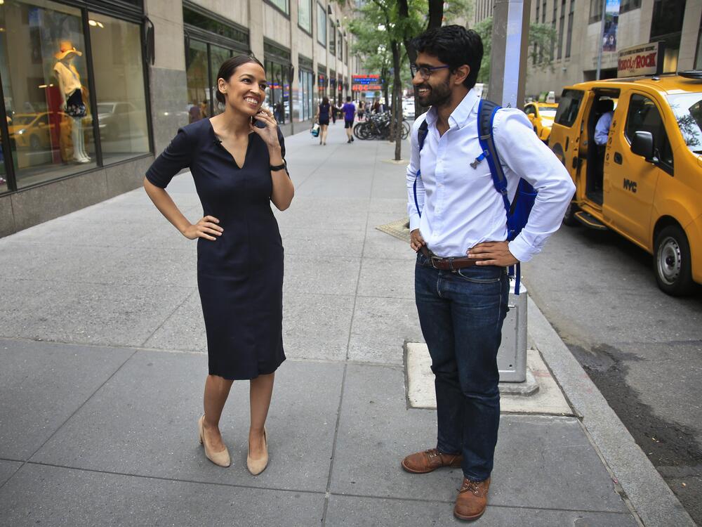 As a congressional candidate, Saikat Chakrabarti has a unique resume. Before his time in progressive politics, he worked in tech as a founding engineer for the payments platform Stripe. Key to his campaign is improving American wages and bettering access to affordable health care, housing and education. Above, Ocasio-Cortez and Chakrabarti on June 27, 2018, in New York.