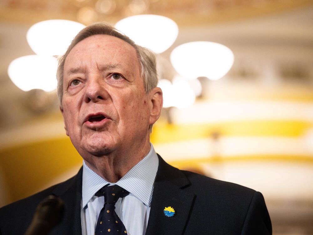 Sen. Richard Durbin, D-Ill., speaks during a news conference at the U.S. Capitol on March 4.