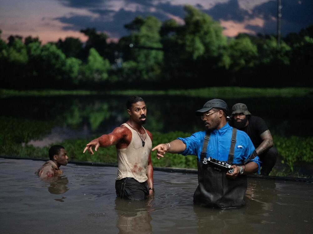 Michael B. Jordan and director Ryan Coogler on set of <em>Sinners</em>.