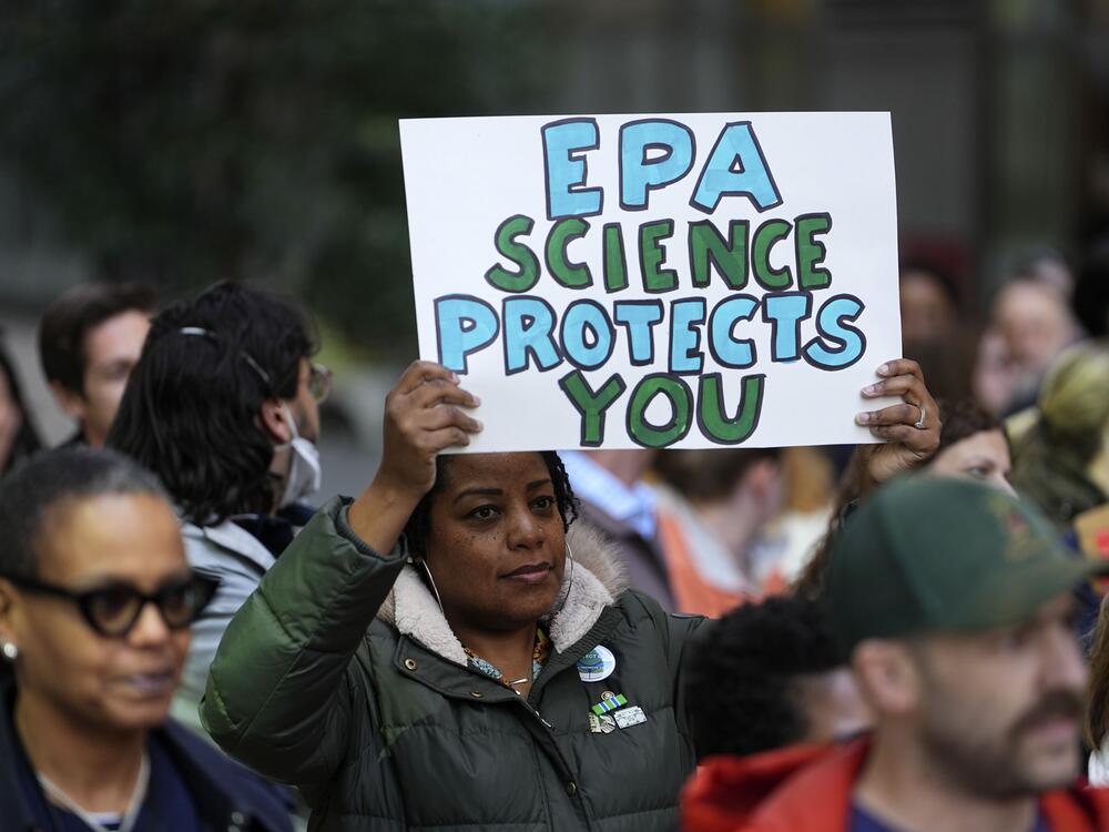 Environmental Protection Agency employees take part in a march in Philadelphia in March against actions taken by the Trump administration.