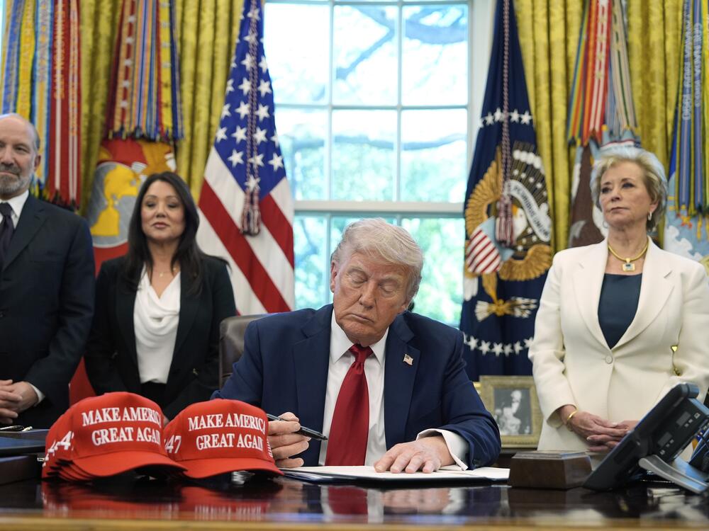 President Trump speaks to reporters at the White House on February 03, 2025, in Washington, D.C.