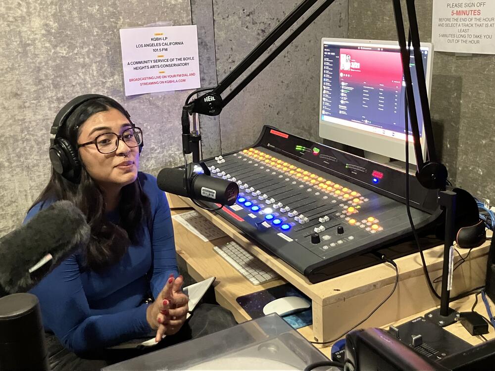 In a small studio near Cesar Chavez Avenue, 19-year-old Kennia Camacho records <em>Crisis Communicator</em>, using radio to connect with her Boyle Heights community amid ICE raid fears.
