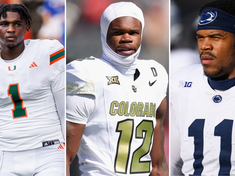 The 2025 NFL Draft gets underway Thursday night. Where will (left to right) Miami quarterback Cam Ward, Colorado wide receiver Travis Hunter, and Penn State defensive end Abdul Carter end up?