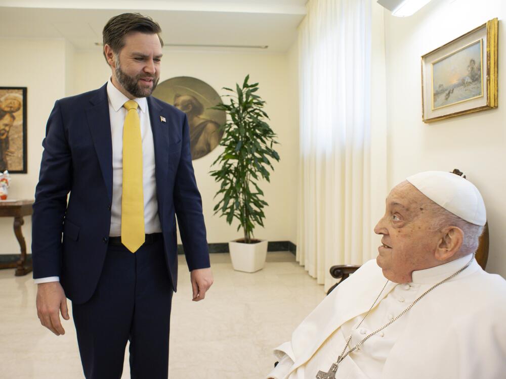Pope Francis meets with Vice President Vance and delegation during an audience at Casa Santa Marta on April 20 in Vatican City, Vatican.