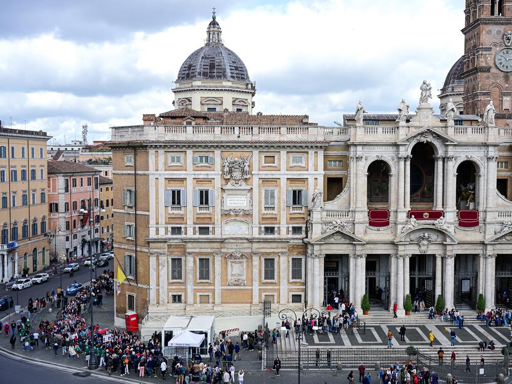 Visitors queue on Friday to enter the Basilica of Saint Mary Major in Rome, where Pope Francis will be buried after his funeral.