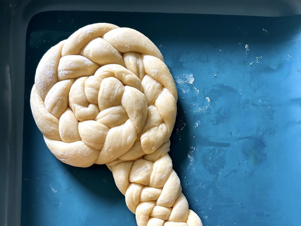 Shlissel challah in dough form, before it's baked.