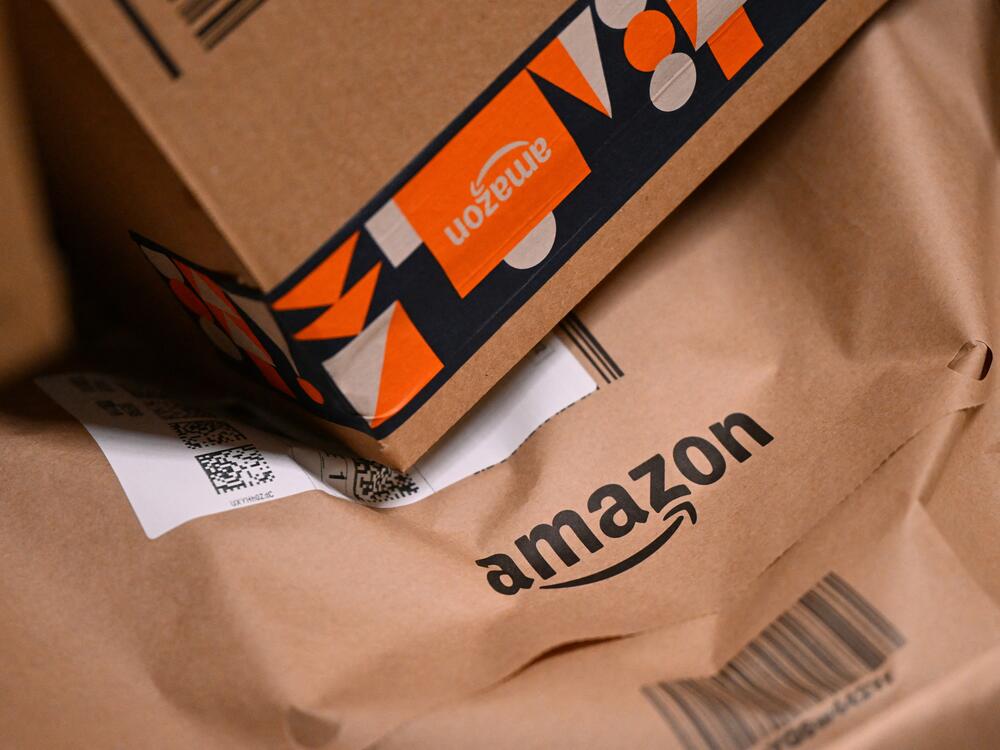 A photo shows an Amazon package in a facility in Horn-Bad Meinberg, western Germany, in December 2024.