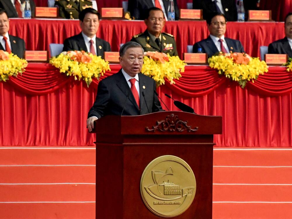 To Lam, general secretary of the Communist Party of Vietnam, delivers a speech during celebrations marking the 50th anniversary of the fall of Saigon in Ho Chi Minh City on April 30, 2025.