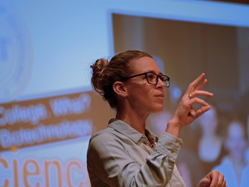 Michelle Koplitz spoke to students at the Rochester School for the Deaf in 2018 about how careers in science, once rare for deaf people, had now opened up with help from government research grants. She used them to get her Ph.D. But now the program has ended. 