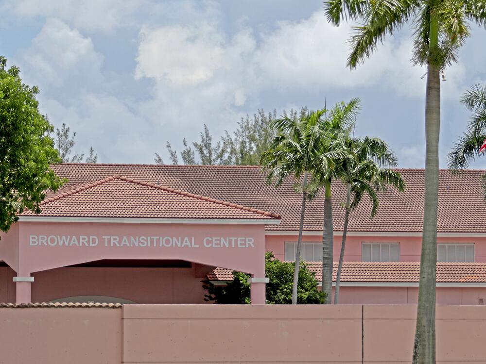 The Broward Transitional Center in Pompano Beach, where ICE says Marie Ange Blaise was declared dead on Friday evening.
