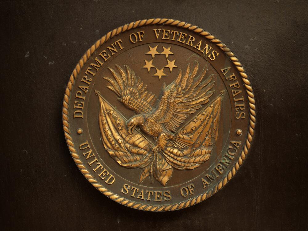 A plaque with the Department of Veterans Affairs' seal is displayed outside the department's headquarters in Washington, D.C.