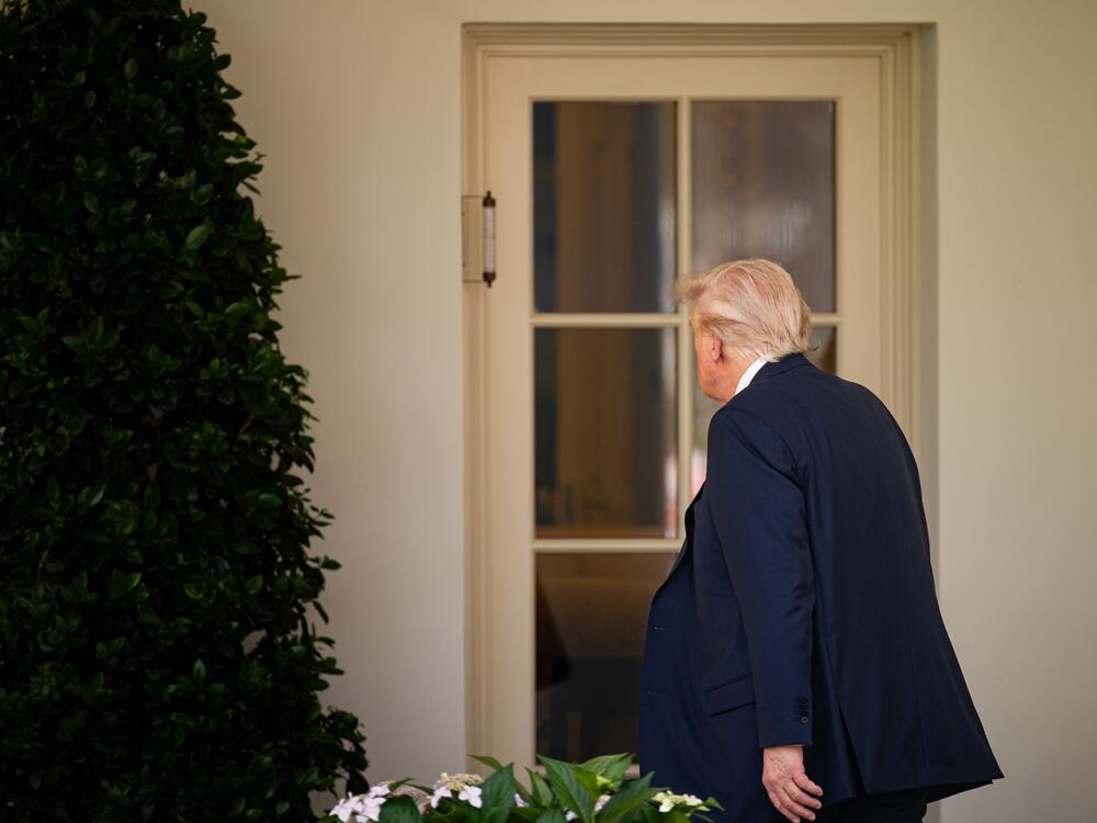 U.S. President Donald Trump departs following a National Day of Prayer event in the Rose Garden of the White House in Washington, D.C., US, on Thursday, May 1, 2025.