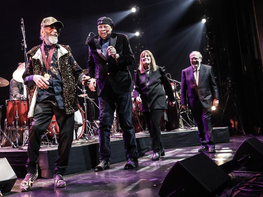 The 2025 class of the NEA's Jazz Masters was celebrated at a concert at the Kennedy Center in Washington, D.C., on Saturday. This year's fellows included (from left to right) saxophonist Marshall Allen, pianists Chucho Valdés and Marilyn Crispell and the critic Gary Giddins.