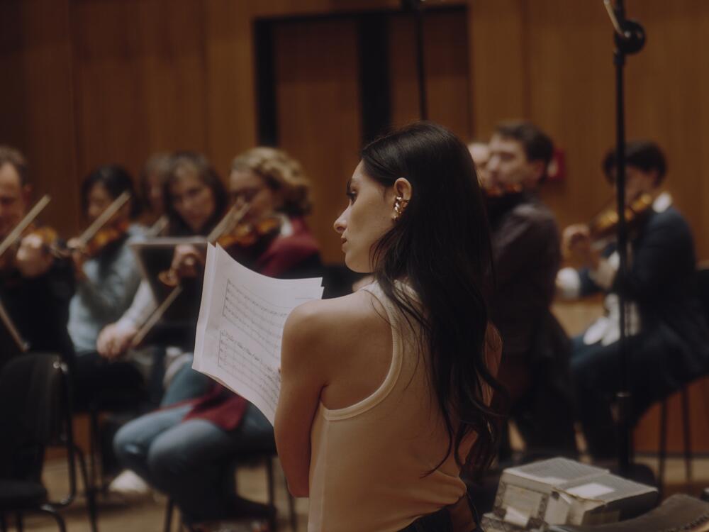 Violinist Esther Abrami monitors a recording session for her new album, <em>Women</em>.