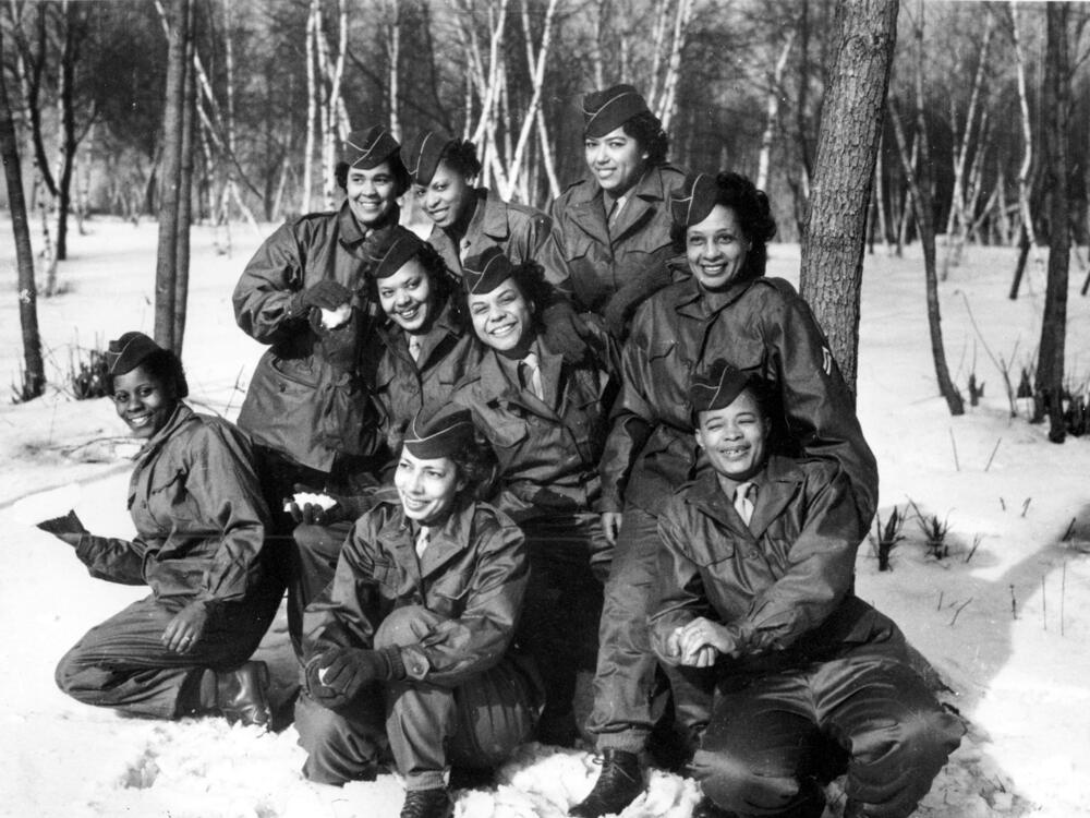 Part of the first Black WAC members pose at Camp Shanks, N.Y., before heading overseas in February 1945.