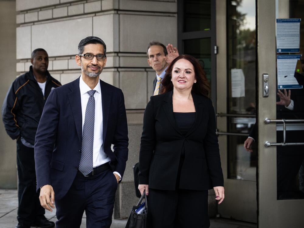 Google and Alphabet CEO Sundar Pichai departs federal court after testifying in October 2023 in Washington, DC. Pichai testified to defend his company in the original antitrust trial. Pichai is expected to testify again during the remedy phase of the legal proceedings.