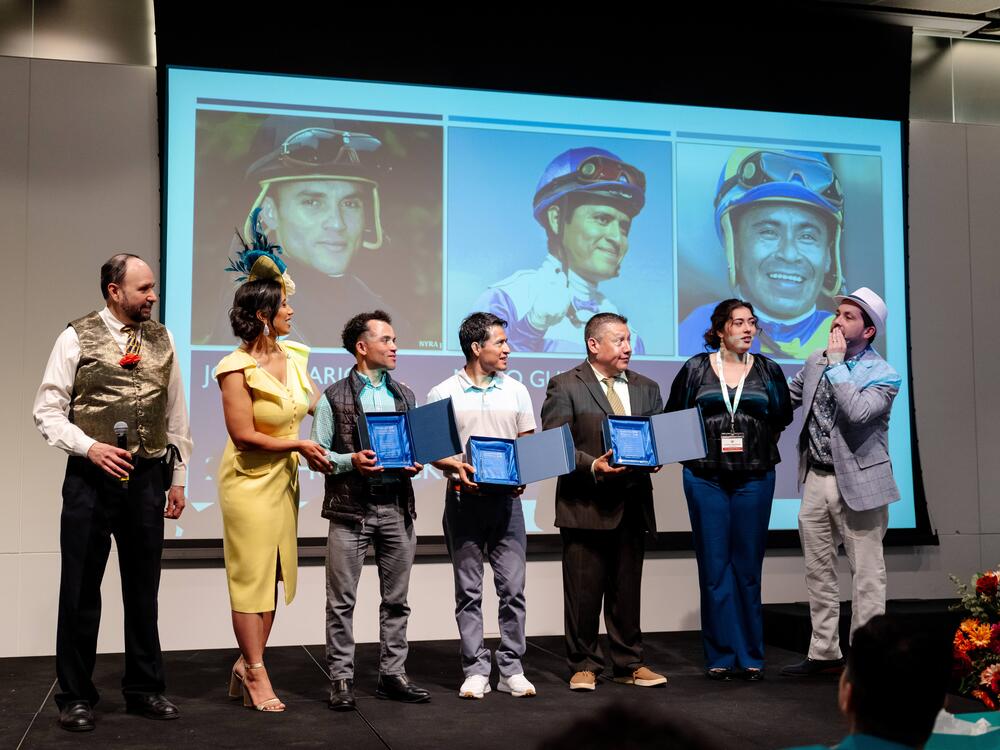 The Louisville Hispanic Chamber of Commerce honored three Latino jockeys on April 30, 2025, at their 2025 Derby Pitch event, including Joel Rosario from the Dominican Republic, and Mario Gutierrez from Mexico.