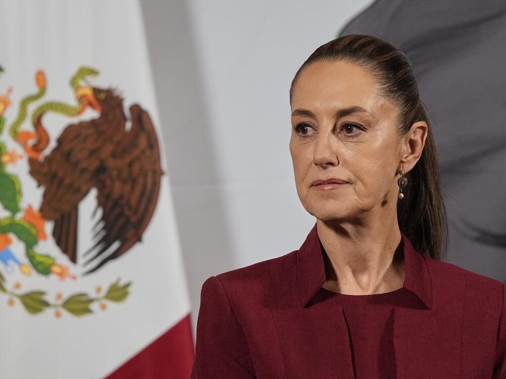 Mexican President Claudia Sheinbaum attends her morning press conference at the National Palace in Mexico City, April 2, 2025.