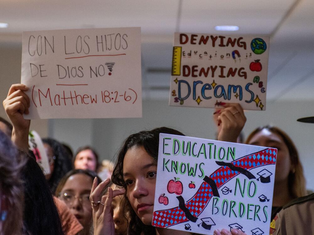 Demonstrators protesting a bill that would've allowed schools to deny students based on immigration status at the Tennessee Capitol in Nashville.
