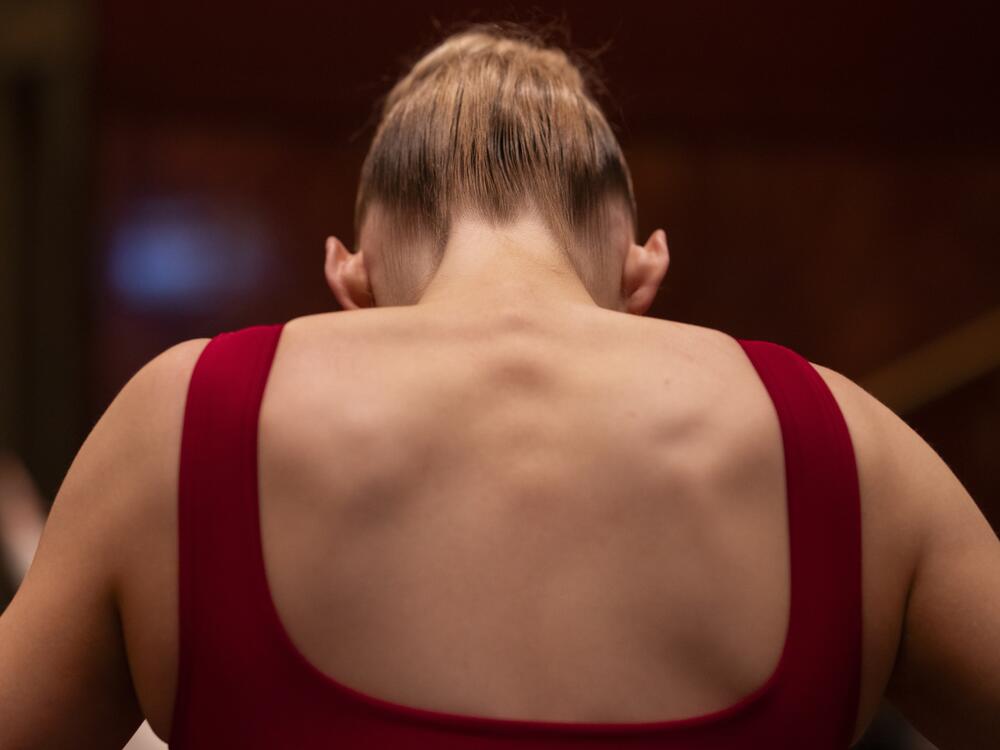 Women warm up inside Radio City Music Hall in New York City.