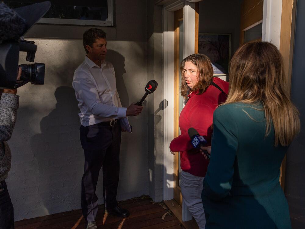 Erin Patterson speaks to media at her home in Leongatha, Victoria, in August 2023.