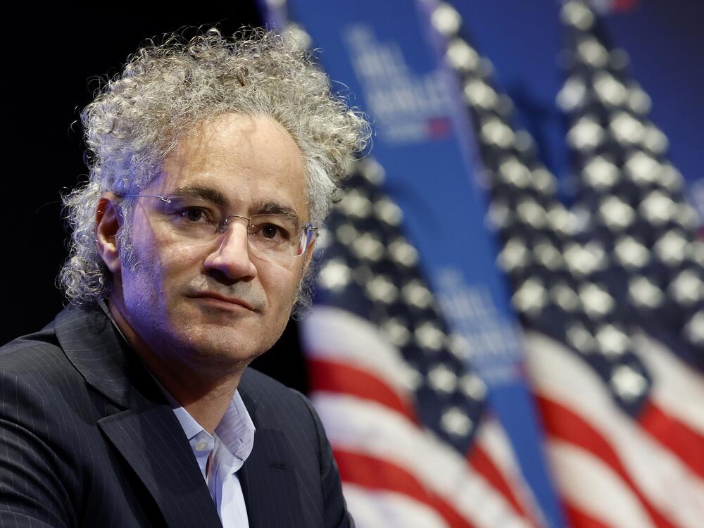 Alex Karp, CEO of Palantir, speaks on a panel at the Hill and Valley Forum at the U.S. Capitol on April 30.