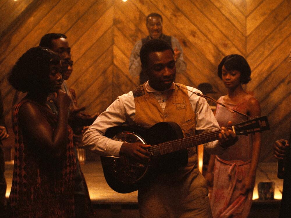 Miles Caton as aspiring bluesman Sammie Moore in a pivotal scene from <em>Sinners</em>.