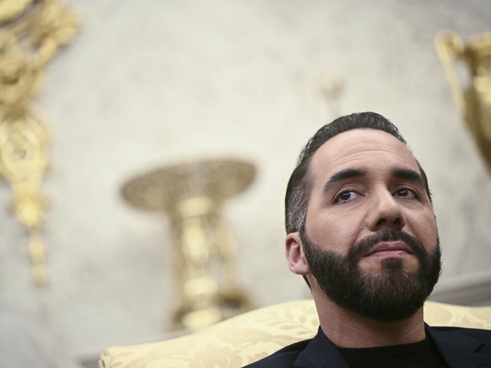 El Salvador's President Nayib Bukele listens during a meeting with President Donald Trump in the Oval Office of the White House in Washington on Monday.