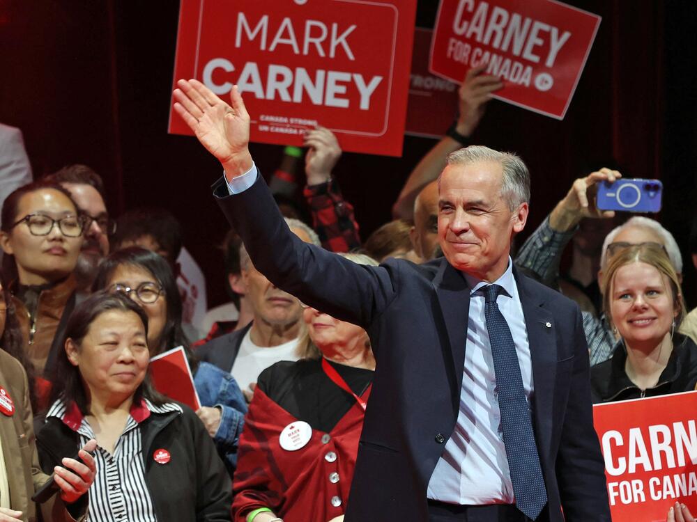 Canadian Prime Minister Mark Carney holds an election rally in Windsor, Ontario, on April 26.