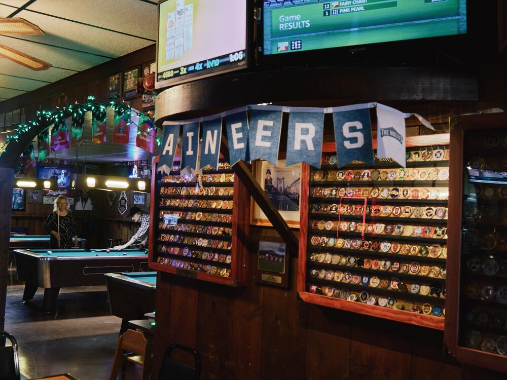 Ott House, an Emmitsburg pub, is a home away from home for firefighters training at the nearby National Fire Academy. Visiting firefighters have come here for decades, and thousands of patches from their departments now line the pub's walls.
