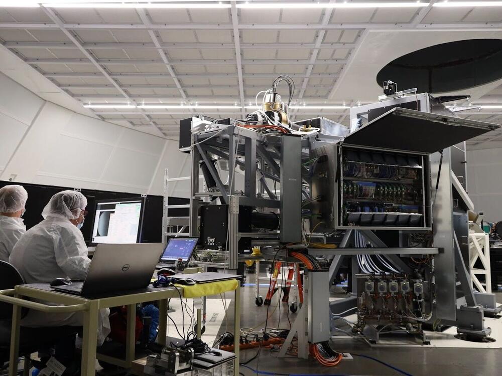 NSO and KIS engineers and scientists work on the Visible Tunable Filter (VTF) inside the Coudé Lab at the Inouye Solar Telescope.
